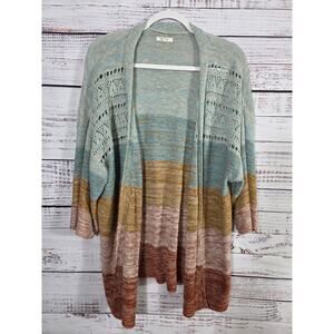Maurices Women's Cardigan Sweater XL Open Front Ombre Colorblock Knit Boho